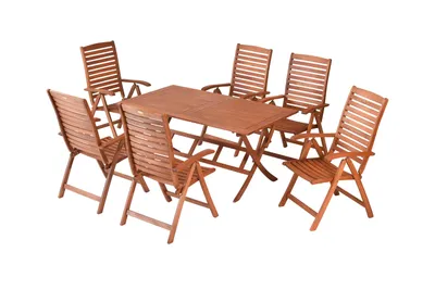 Produktbild von Merxx Gartenmöbelset La Plata 7tlg., 6 Klappsessel, 1 Klapptisch 160 x 90 cm - Eukalyptus
