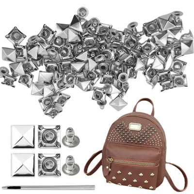 Productafbeelding van Nietenset met gereedschap - Holle nieten en schroefnieten voor leerbewerking - Vierkant, zilverkleurig, 8 mm met een gat van 2,5 mm