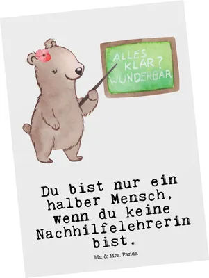 Produktbild von Mr. & Mrs. Panda Grußkarte Nachhilfelehrerin Herz - Weiß - Geschenk, Nachhilfeunterricht, Postkarte, Spruch, Lustig, Fotokarte, Postkarten, Ansichtskarten, Ansichtskarte