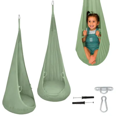 Immagine prodotto di MAMOI® Sacca sospesa per bambini | Poltrona sospesa in cotone | Sedia appesa per bambini con manici in tessuto | Altalena da interno per la casa |