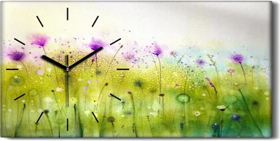 Produktbild von Wanduhr Uhr Wandbild Leinwand 60x30 Gemälde Abstrakte Blumen Pflanzen Kunst - schwarze Hände