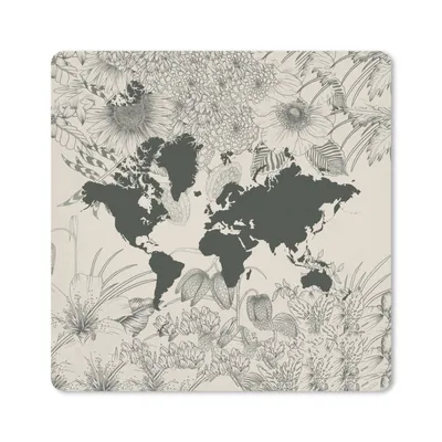 Produktbild von MuchoWow® Mauspad Mousepad Weltkarte - Grau - Blume 20x20 cm - Mousepads - Maus Mat - Pad - Mausunterlage - Desk Mat - Bureauartikeln