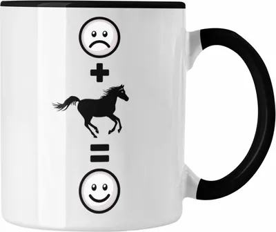 Produktbild von Trendation - Pferde Tasse Geschenk für Reiterin Pferdesport :( + Pferde = :) Lustige Geschenkidee Geburtstag (Schwarz)