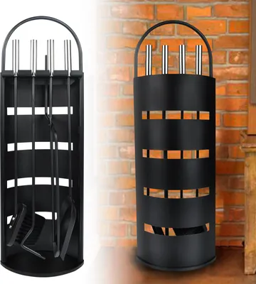Image de XINZI set de cheminée 5pcs set de cheminée noir inox set de cheminée accessoires pour cheminée en pare-vue, balai, pince, tisonnier, pelle à cendres