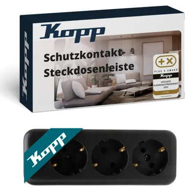 Produktbild von Kopp 3-fach Schutzkontakt-Steckdosenleiste Schwarz 16 A 250 V IP20
