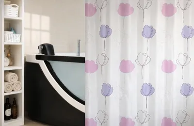 Produktbild von Micasa CLOD Duschvorhang 180x180cm Textil Weiß Rosa Lila Blumen Wasserabweisend