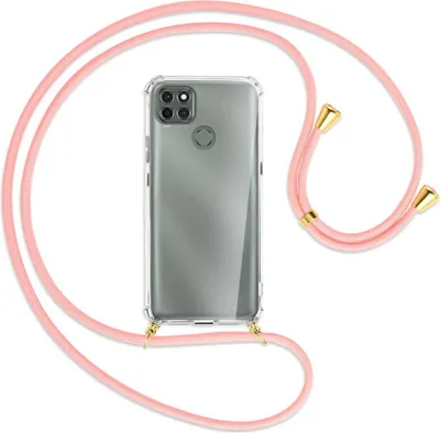 Produktbild von Handykette Backcover-Schutzhülle mit Band (Metall goldfarben) für Motorola Moto G9 Power - rosa