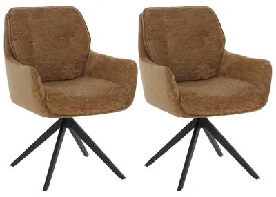 Produktbild von 2er-Set Esszimmerstuhl MCW-Q37, Küchenstuhl drehbar Auto-Return, Stoff (680g/m²) Chenille  Metall MVG  senfgelb