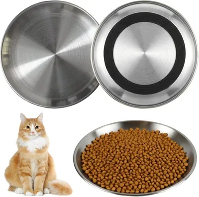 Imagen del producto de Comedero para gatos de acero inoxidable, de 3 piezas, con 17 cm de ancho, y base de silicona antideslizante para mascotas
