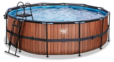 Produktbild von EXIT Wood Rahmenpool ø427, Aufstellpool, mit Sandfilteranlage & Überdachung & Wärmepumpe, Rund, Braun