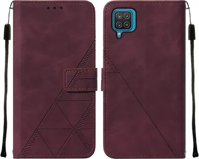Produktbild von Galaxy A12 Hülle, Schlank Prägung Flip Leder Kartenfächer Schutzhülle mit Ständer für Samsung Galaxy A12 Rot