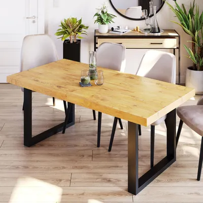 Produktbild von Furneo | Esstisch - Ausziehbarer Tisch - 140x80 cm - Klapptisch Esstisch - ausziehbar auf 240 cm - Eiche Lancelot - mit schwarzen Metallbeinen - Loft