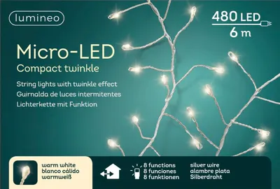 Produktbild von Lumineo Micro-LED COMPACT TWINKLE 480 LED 6 m warm weiß, Silberdraht