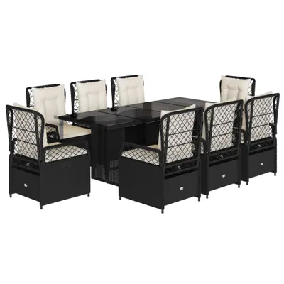 Produktbild von vidaXL 9-tlg. Garten-Essgruppe mit Kissen Schwarz Poly Rattan