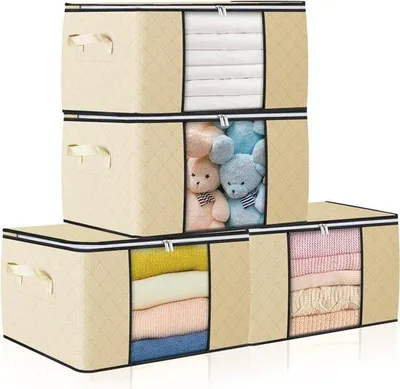 Produktbild von Famanu Aufbewahrungsboxen 90L mit Deckel - 4er Pack - Verstärkter Griff - Faltbare Umzugsboxen - Transparente Fenster