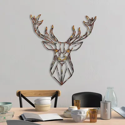 Obrázek produktu pro Wallity, Jelen - 3, Dekorativní kovový doplněk na zeď, 100 % KOV, Vícebarevná, 60 x 65 cm