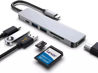Produktbild von USB C Hub 6 in 1 Adapter HDMI 4K USB 3.0 Micro SD für TV Macbook Laptop Samsung