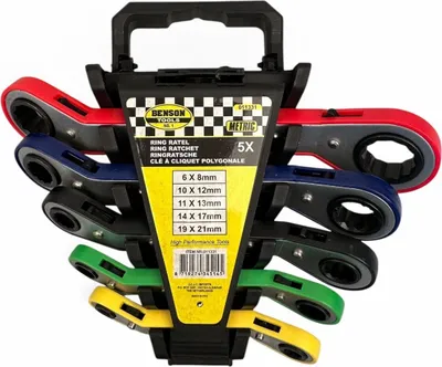 Produktbild von Höfftech 011331 Color Ratschen-Ringschlüssel Ringratsche 5er Set Ratschenschlüssel Ringschlüssel 6-21mm