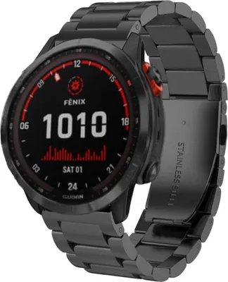 Produktbild von Strap-it Stahlarmband - Kompatibel mit Garmin Fenix 7x Armband Gliederarmband Hochwertiger EdelstahlFaltschließe für Armband Schwarz 26mm smartwatch