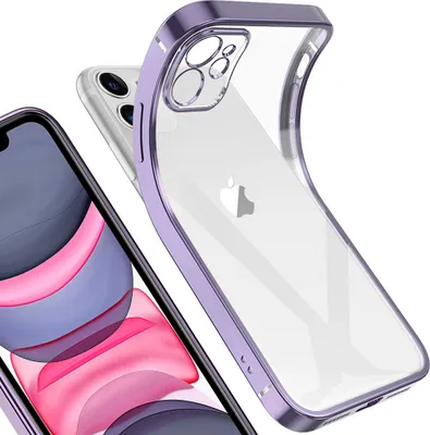Image de coque iPhone 11, Coque transparente et transparente en gel TPU Silicone Square Cover Frame Protective Case pour iPhone 11 Purple