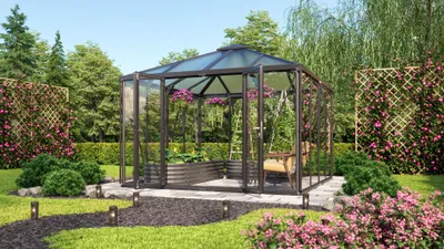 Produktbild von Vitavia Gewächshaus-Pavillon "Minos" schwarz 3 mm ESG, 10 mm HKP