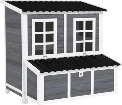 Immagine prodotto di Pollaio in Legno di Abete, Pollaio con Nido, Pollaio per 4-6 Galline, Tetto Impermeabile, 100 x 86 x 100 cm, Grigio Chiaro
