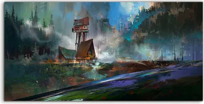Produktbild von Coloray Glasbild 140x70  Wandbild Glasbilder Foto Bild Berg Landschafts mit Häusern