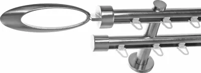 Produktbild von Innenlauf Gardinenstange Edelstahl Look 20mm Wandträger 2-läufig Zylinder Ellipse, Länge wählbar H40 E85E30
