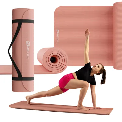 Obrázok produktu pre Hop-Sport gymnastická podložka 190 x 60 cm x 1 cm, športová podložka - ľahká na kĺby a protišmyková, fitness podložka z NBR peny + popruh na prenášanie - lososová farba