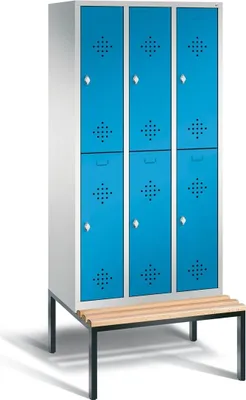 Produktbild von C+P Spind doppelstöckig Classic mit Sitzbank | 6 Abteile | HxBxT 209x30x81,5cm | Lichtgrau/Lichtblau
