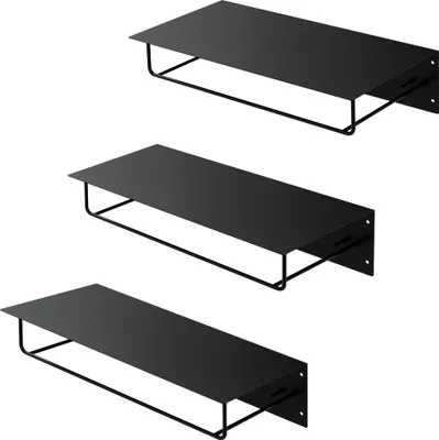 Obrázok produktu pre ML-Design sada 3 nástenných vešiakov s háčikmi, tyčou na šaty a stojanom na klobúky, 60x30x15 cm, čierna farba, kovový vešiak do predsiene na bundy a kabáty, vešiak na kabáty