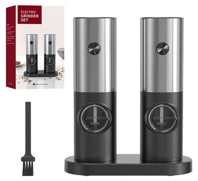 Produktbild von 2er-Pack elektrische Pfeffer- und Salzmühle mit Sockel, LED-Licht, Küchenwerkzeug