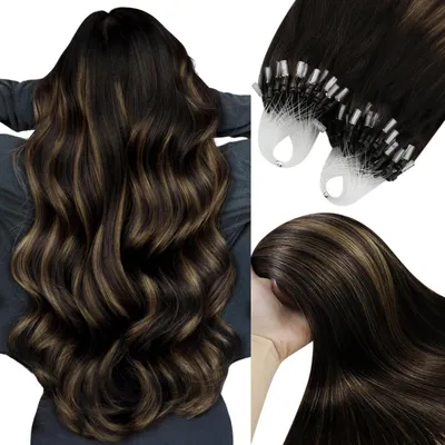 Immagine prodotto di Estensioni a microanello, capelli naturali, colore marrone sfumato, lunghezza 45 cm, peso 50 grammi, lisce