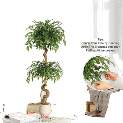 Produktbild von Kunstbaum Ficus, gebogener Stamm, weißer Topf, Höhe, 150cm