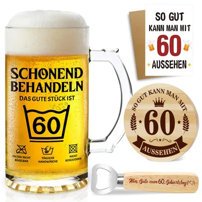 Bierglas-Set 60. Geburtstag, 0,5 l, personalisiert, 5-teilig