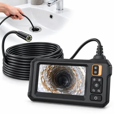 Produktbild von Endoskopkamera mit 4,3 Zoll Display – 1080P Inspektionskamera, 8 mm Linse, 8 LEDs, IP67 Sonde, halbstarres Kabel, 2000 mAh Akku