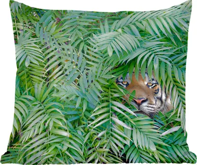 Produktbild von MuchoWow® Zierkissen Sofakissen Wohnzimmer Dekokissen 40x40 cm Tiger - Blätter - Farn - Foto Kissen - Schlafzimmer Dekoration