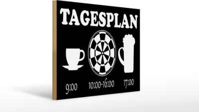 Produktbild von Holzschild Tagesplan Tasse Dart Bier, 40x30  cm, Holzschilder Spruch Sport Hobby