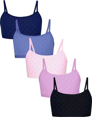 Produktbild von TupTam Mädchen Bustier mit Spaghettiträger 5er Pack, Farbe: Punkte Puderrosa Dunkelblau Schwarz, Größe: 152-158