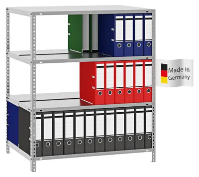 Produktbild von PROREGAL Aktenregal Schraubsystem MAGNUS  Germany | HxBxT 115x100x60cm | 4 Ebenen | Fachlast 90kg | Beidseitig nutzbar | Verzinkt
