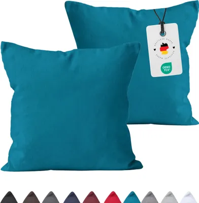 Produktbild von Kissenbezug 80x80 cm aus 100% Baumwolle, Kissenhülle Petrol Uni