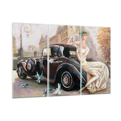 Produktbild von Bilder auf glas - frau retro stil - 165x110cm - Glasbilder - Wandbilder - Kunstdruck - zum Aufhängen bereit - Wanddekoration aus Glas - Glas Bilder - Wandbild auf Glas - 3 Teile - GCE165x110-3467