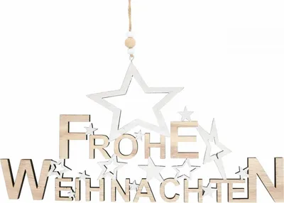 Produktbild von Weihnachtsdeko Holzschriftzug Frohe Weihnachten mit Sternanhänger, 2 Stück