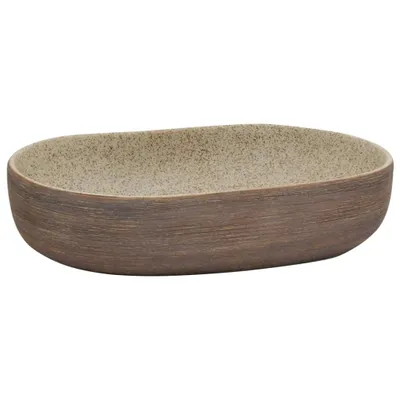 Zdjęcie produktu dla vidaXL Umywalka nablatowa piaskowa brązowa owalna 59x40x14 cm ceramiczna