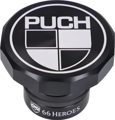 Obrázek produktu pro Víčko nádrže 66Heroes hliníkové černé 48mm pro Puch Maxi S, N