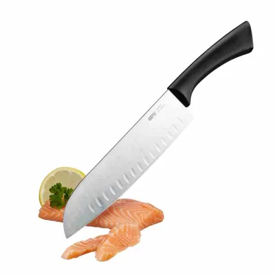 Produktbild von GEFU 138-90 Santokumess. 19,5cm SENSO mit Kullenschliff, schwarz/silber