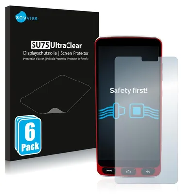 A product shot of a smartphone screen protector packaging and a smartphone with a screen protector applied.