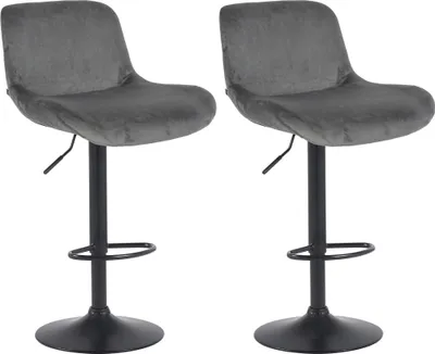 Produktbild von CLP 2er Set Barhocker Solon Schwarz höhenverstellbar und drehbar mit Rückenlehne dunkelgrau Material Samt