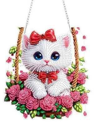 Produktbild von 5D Diamantmalerei Fensterbilder Weißes Kätzchen mit Rose 20x20cm beidseitig Anhänger DIY Kit