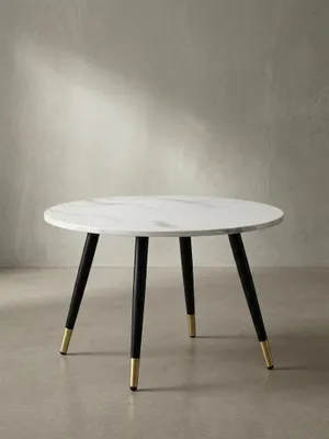 Produktbild von Couchtisch 60x60x41 cm mit Marmor Optik Weiß Modern, Design Wohnzimmertisch mit Metall-Gestell, Sofatisch Rund Tisch, Beistelltisch Wohnzimmer